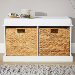 Home Source Lapworth 2 Seater Padded Bench with Wicker Storage Baskets
