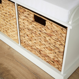 Home Source Lapworth 2 Seater Padded Bench with Wicker Storage Baskets - thumbnail 4