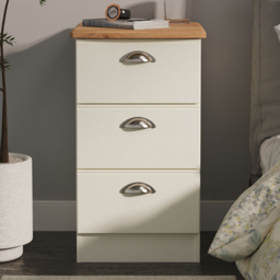 Victoria 3 Drawer Cream Ash and Oak Bedside Cabinet