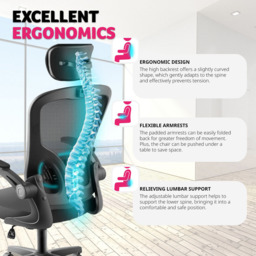 tectake Arges Black Adjustable Office Chair - thumbnail 4
