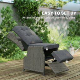 Outsunny Dark Grey Rattan Garden Recliner Chair with Flip Table - thumbnail 3