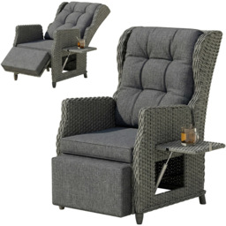 Outsunny Dark Grey Rattan Garden Recliner Chair with Flip Table - thumbnail 2