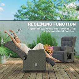 Outsunny Dark Grey Rattan Garden Recliner Chair with Flip Table - thumbnail 4