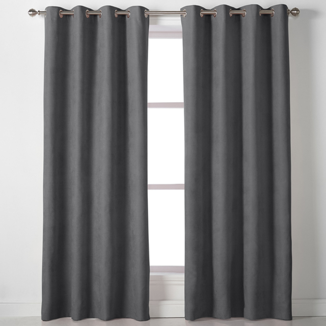 Alan Symonds Velvet Chenille Ring Top Eyelet Curtains Slate 142 x 183cm - image 1