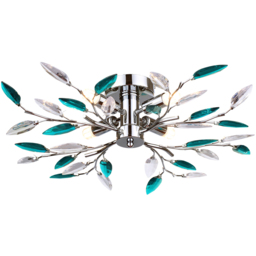 Happy Homewares Semi Flush Chrome Ceiling Light Fitting with Teal Acrylic Leaves