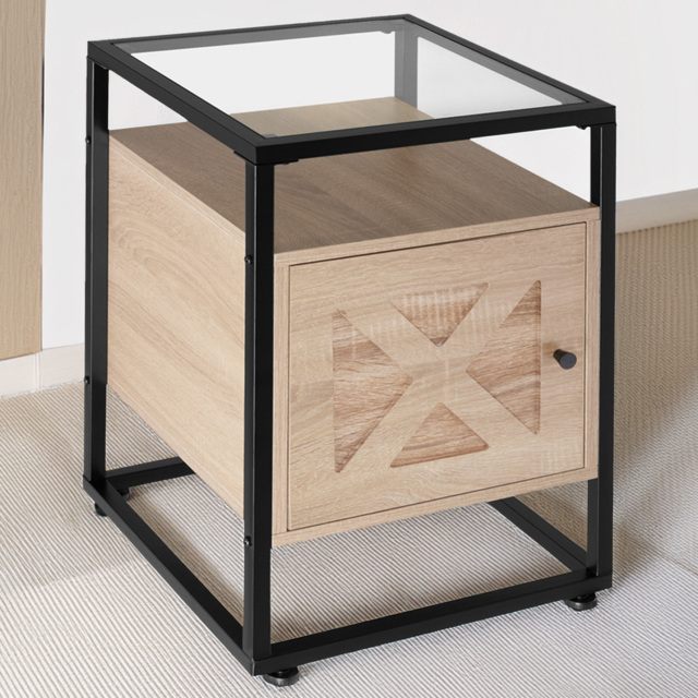 tectake Kidderminster Single Door Light Wood Oak Sonoma Bedside Table - image 1
