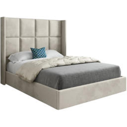 Quanta Super King Size Silver Soft Velvet Upholstered Bed Frame with Straight Winged Headboard - thumbnail 2