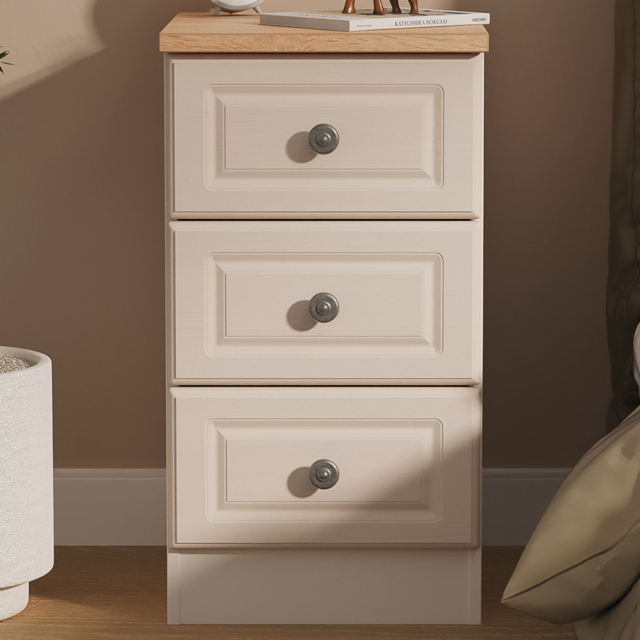 Crowndale Norfolk Kashmir Ash and Bardolino Oak 3 Drawer Bedside Cabinet Ready Assembled - image 1