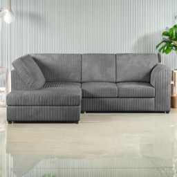Luxor 4 Seater Grey Jumbo Cord Left Hand L Shaped Corner Sofa with Full Back - thumbnail 1