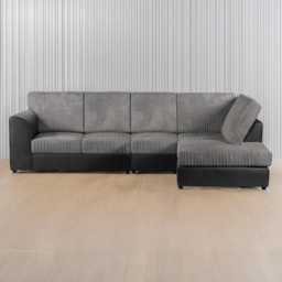 Luxor 5 Seater Black and Grey Jumbo Cord Right Hand L Shaped Corner Sofa with Full Back