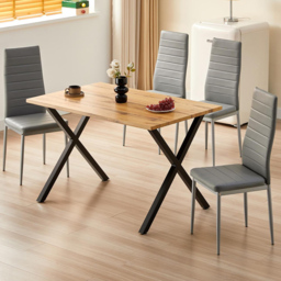 Kosy Koala 4 Seater Wood and Faux Leather Dining Set Stone Effect and Grey