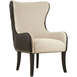 Premier Housewares Doucet Natural Fabric and Black Leather Effect Back Armchair - thumbnail 2