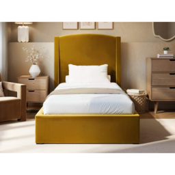 SOLACE+CO Blaine Gold Single Velvet Ottoman Bed with Winged Headboard - thumbnail 4