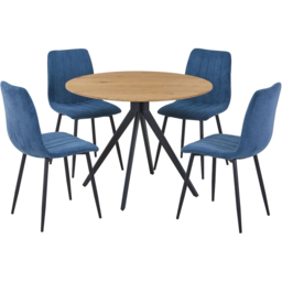 Core Products Aspen 4 Seater Round Dining Set Blue and Oak - thumbnail 2