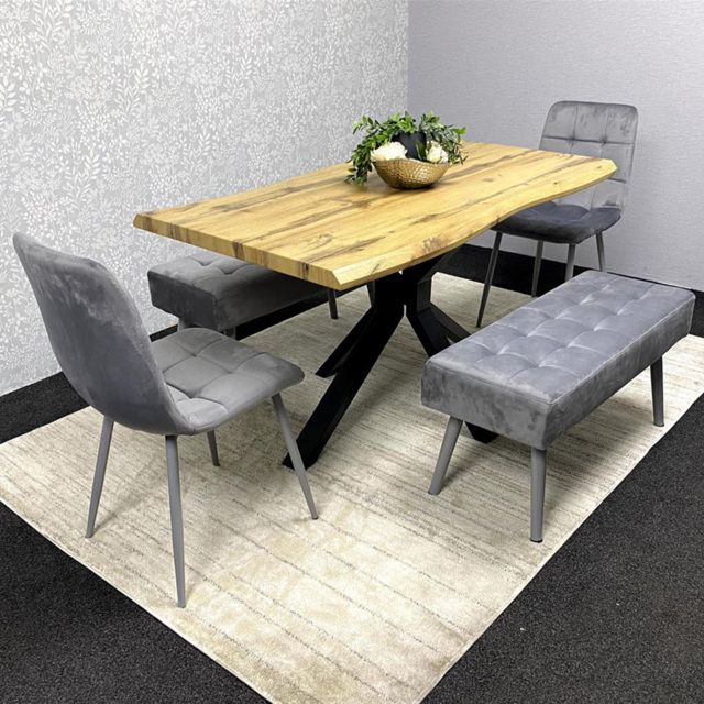 Kosy Koala 6 Seater Velvet Wooden Rectangle Dining Set with Bench Grey - image 1