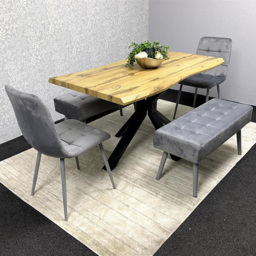 Kosy Koala 6 Seater Velvet Wooden Rectangle Dining Set with Bench Grey - thumbnail 1