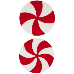 Candy Cane Lane Round Red and White Felt Candy Cane Christmas Placemat 35cm 4 Pack - thumbnail 1