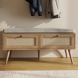 GFW Noor Oak 2 Drawer Rattan Shoe Cabinet with Cushioned Seat