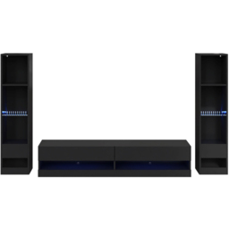 GFW Galicia 10 Shelf Black Wall Mounted LED Full Media Set - thumbnail 2