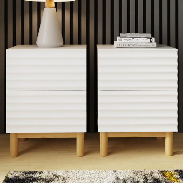 GFW Karla White 2 Drawer Ribbed Bedside Table 2 Pack - image 1