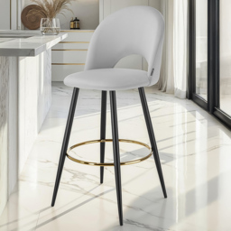 tectake Rachel Set of 4 Light Grey and Black Velvet Look Bar Stools - thumbnail 1