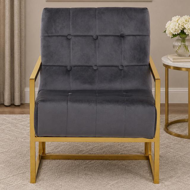 Premier Housewares Hana Grey Velvet Gold Frame Chair - image 1