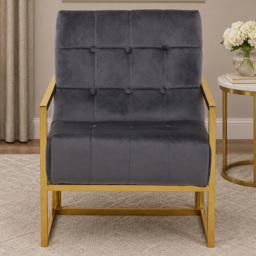 Premier Housewares Hana Grey Velvet Gold Frame Chair - thumbnail 1