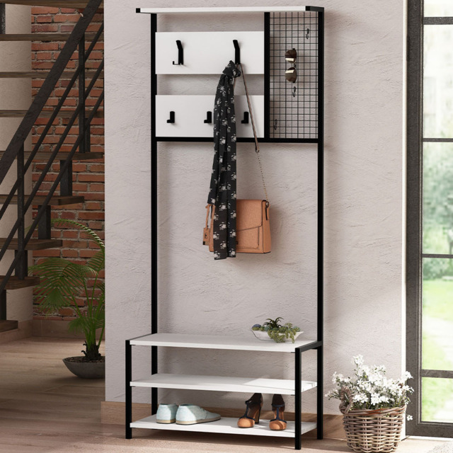 GFW Shifnal 2 Shelf White Hallway Storage Unit with Hooks - image 1