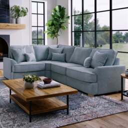 Alba City 5 Seater Fine Blue Fabric Right Hand Corner Sofa