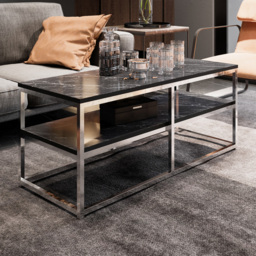 Decorotika Forteus White Black Effect Chrome Single Shelf Modern Coffee Table