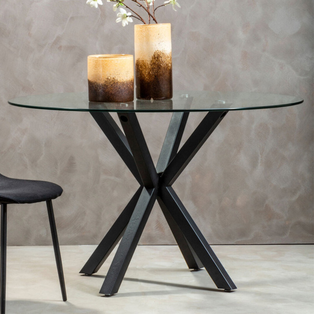 Premier Housewares Salford 4 Seater Glass Round Dining Table with Black Metal Legs - image 1