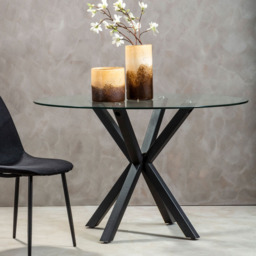 Premier Housewares Salford 4 Seater Glass Round Dining Table with Black Metal Legs - thumbnail 4