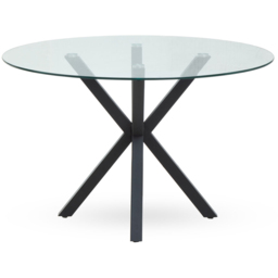 Premier Housewares Salford 4 Seater Glass Round Dining Table with Black Metal Legs - thumbnail 2