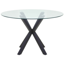 Premier Housewares Salford 4 Seater Glass Round Dining Table with Black Metal Legs - thumbnail 3