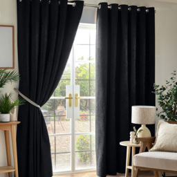 Alan Symonds Chenille Blackout Ring Top Eyelet Curtains Black 117 x 137cm