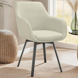 tectake Alicon Padded Greige Woven Fabric Swivel Dining Chair Set of 6