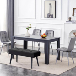 Portland 6 Seater Black Wooden Dining Set with Benches