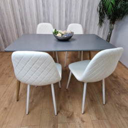 Kosy Koala 4 Seater Faux Leather Dining Set Dark Grey and White