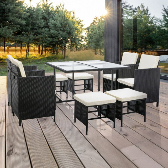 Cuba Black 8 Seater Rattan Garden Dining Set - image 1