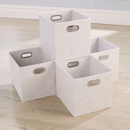 Home Source Large White Fabric Cube Storage Box 4 Pack - thumbnail 2
