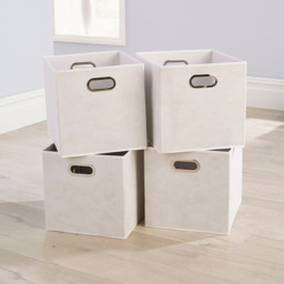 Home Source Large White Fabric Cube Storage Box 4 Pack - thumbnail 3
