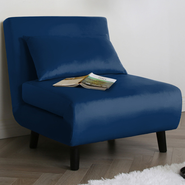 Aurora Single Seater Blue Velvet Sofa Bed - image 1