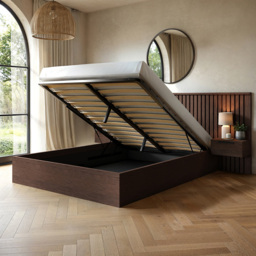 SOLACE+CO Taylor Walnut King Size Hotel Ottoman Bed with Side Table - thumbnail 4
