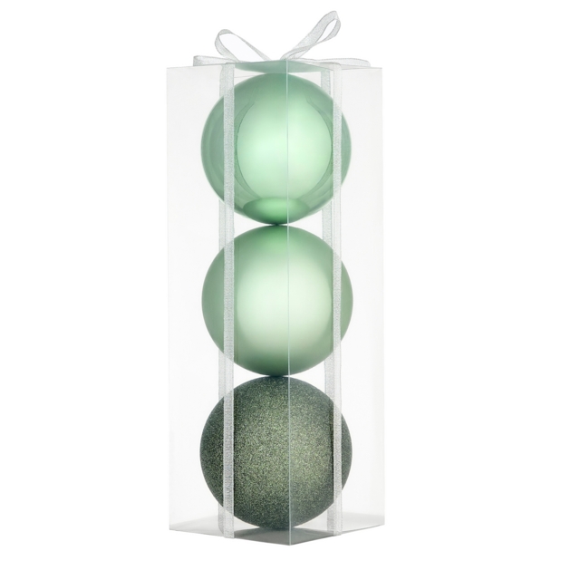 Pack of 3 Large Forest Green Shatterproof Christmas Bauble Decorations - 120mm