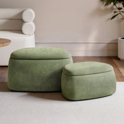 SOLACE+CO Zuri Green Chenille Storage Pouffe Set of 2 - thumbnail 1