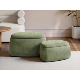 SOLACE+CO Zuri Green Chenille Storage Pouffe Set of 2 - thumbnail 3