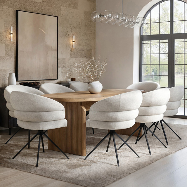 SOLACE+CO Varm Eira 8 Seater Ribbed Wooden Dining Set - image 1