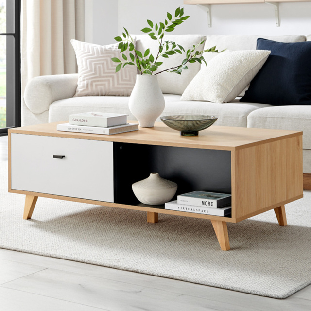Furniturebox Billet 2 Drawer Off White Wooden Coffee Table - image 1