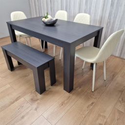 Kosy Koala 6 Seater Faux Leather Gem Pattern Dining Bench Set Dark Grey and Cream