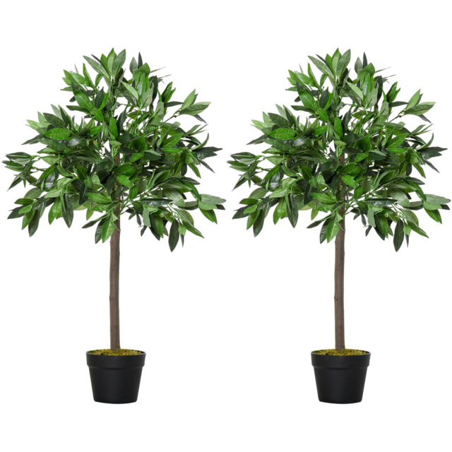 Outsunny Bay Leaf Laurel Ball Tree Artificial Plant In Pot 3ft 2 Pack - image 1